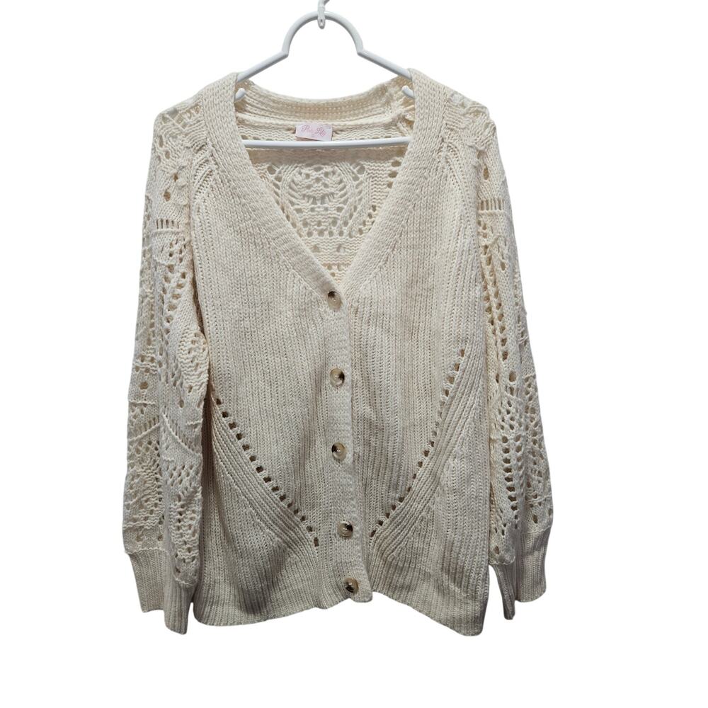 Cream Crochet Knit Sweater Cardigan Grandma Heirloom Cottagecore Pink Lily 6